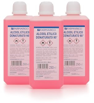 Farmaricci Alcool Etilico Denaturato 90° – 3 x 250 ml (Tot. 750 ml) – Uso Esterno