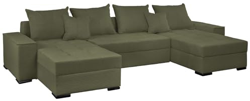Riess Ambiente XXL Wohnlandschaft Lodge - 315cm - grün - Cord Sofa mit Schlaffunktion und Stauraum