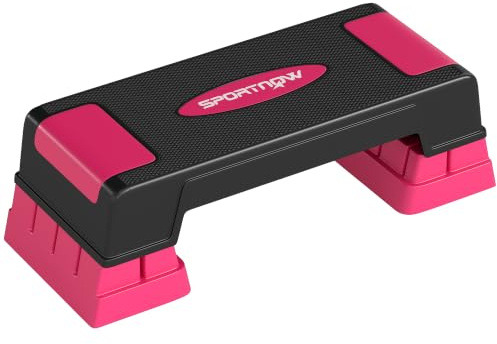 SPORTNOW Steppbrett Höhenverstellbar 3 Stufen 12/17,5/22,5 cm Schwarz+Rosa | Fitness Aerobic Stepper, Anti-Rutsch-Matte, Rutschfest Step Bench, für Zuhause Fitnessstudio Büro
