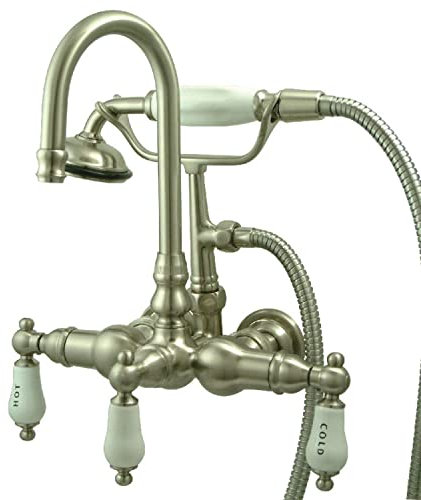 Kingston Brass CC9T8 Vintage Leg Tub Faucet with Hand Shower, Satin Nickel,7-Inch Center