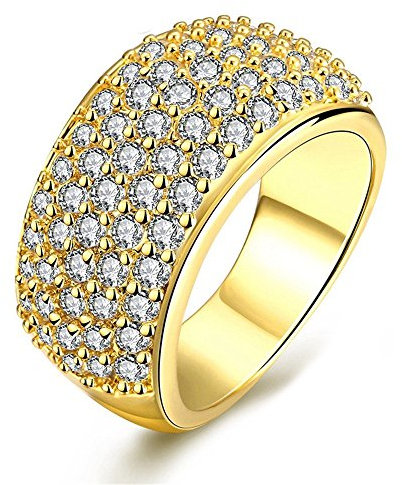 Uloveido Women's Gold Plated Lab Created Diamond Wedding Ring CZ Eternity Band Anniversary Ring for Mom Girlfriend (Gold Size Q) CR002