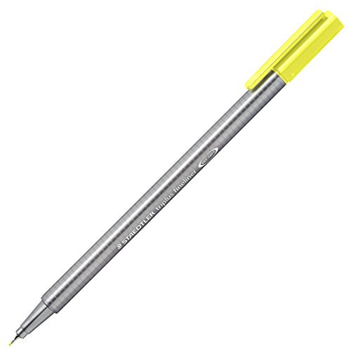 Staedtler 334-10 Fineliner triplus Dreikantschaft im Kartonetui, metallgefasste Spitze, circa 0,3 mm, 10 Stück, Lichtgelb
