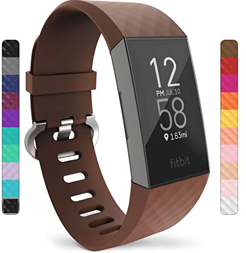 Yousave Accessories Armband Kompatibel mit Fitbit Charge 3 & 4, Silikon Ersatzarmband für Fitbit Charge3 / Charge4, Sport Armband, Armbänder Kompatibel mit Fitbit Charge 3 & 4 - Klein - Braun