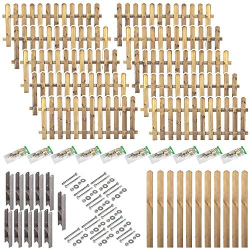 Komplett-Set Garten-Zaun/Vorgarten-Zäune Gut & Günstig 10 Zaunelemente (180 x 80 cm (Breite x Höhe)) // ca. 18,8 lfd. Meter // + 11 Zaun-pfeiler mit Rundkopf im Maß 9 x 9 x 95 cm + Montagematerial