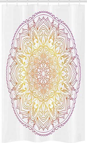 ABAKUHAUS Regenbogen-Mandala Schmaler Duschvorhang, Östliche Blume, Badezimmer Deko Set aus Stoff mit Haken, 120 x 180 cm, Violet Orange und Gelb