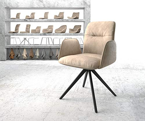 DELIFE Polsterstuhl Vinja-Flex Kreuzgestell kantig Schwarz Mikrofaser Beige Vintage
