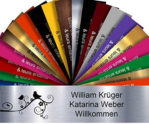 Personalisierte PVC Briefkastenschild mit Dekor – 10 x 2,5 cm – Mit Motiv oder Logo – 20 Farben verfügbar (Alu-Grau Metallisch + Design)