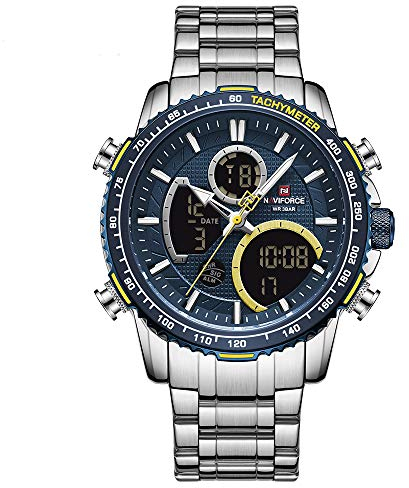 Naviforce Orologio Cronografo Sportivo Digitale da Uomo Orologio Multifunzionale in Acciaio Inossidabile al Quarzo Militare Impermeabile