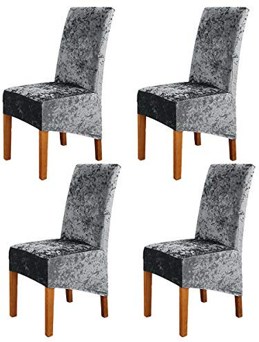ele ELEOPTION Crushed Velvet Stretchable Elastic Chair Covers for Dining Room Wedding Banquet Party Decoration, XL High Back Chair Protector Slipcover (Dark-Gray, Pack of 4)