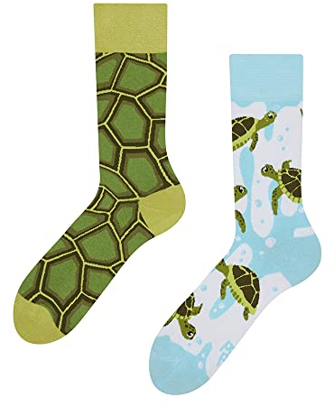 Dedoles Socken Unisex Damen Herren & Kinder Baumwolle viele lustige Designs 1 Paar Geschenk links rechts verschieden, Farbe Grün, Motiv Meeresschildkröten, Gr. 39-42