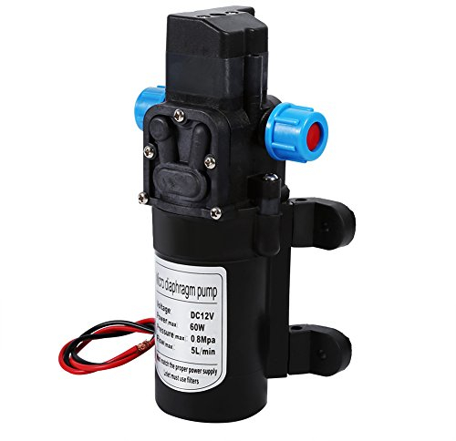 Diaphragm Pump,12V DC 115Psi 5 LPM 60W High Pressure Micro Diaphragm Electric Self Priming Pump with Automatic Turn Off Switch for Car Washing Watering RV Caravan Boat RV Garden