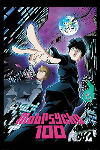 empireposter Mob Psycho 100 - City - Filmposter Kino Movie TV-Serie - Poster Druck - Grösse 61x91,5 cm + 2 St Posterleisten Kunststoff 62 cm schwarz