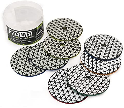 FACHLICH Dry Diamond Polishing Pads 8pcs 100mm Mixed Grits 3x50,2x100,1x200,1x400,1x800 for Granite Marble Stone Ceramic