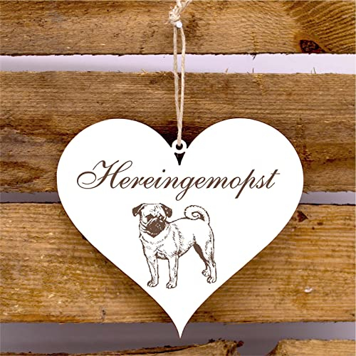 Schild Herz Hereingemopst - Türschild mit Motiv Mops