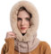 WANYIG 2 in 1 Wintermütze Strickmütze Warme Mütze Kreis Schal Set Balaclava Winter Stricken Mütze mit Fleecefutter für Damen Winddichte Mütze Kälteschutz Skimütze 56-60CM (Beige)
