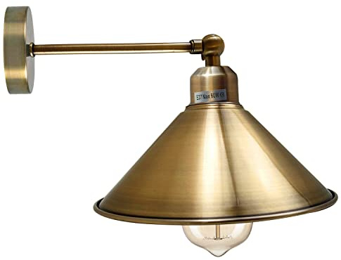 LEDSone Vintage Industrial Metal Lampshade Adjustable Wall Light Sconce with Cone Lamp Shade, E27 Holder Fitting (Yellow Brass)