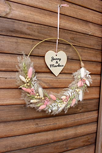 Trockenblumenkranz Wandkranz Türkranz Boho Kranz Trockenblumenkranz personalisiert Hochzeit Weihnachtsgeschenk Geschenk Flower Loop (Schwarz) (Pampas weiß rosa)