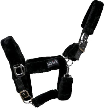 Horses, Nylon Halfter Soft Fluffi, Komfortables Halfter zum Führen des Pferdes an der Hand oder zum Sichern beim Putzen, Satteln oder Transportieren (Pony, Schwarz)