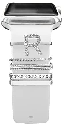 Anillos Decorativos de Diamantes Loops Compatibles con Apple Watch Bandas 38mm 40mm 41mm 42mm 44mm 45mm 49mm, Watch Correa Metal Charms Accesorios para iWatch Series 8 7 6 5 4 3 2 1 SE Ultra,Letra R