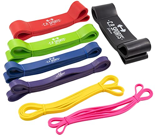 C.P.Sports Resistance Band - Widerstandsbänder/Fitnessbänder aus 100% Latex | Gummiband für Sport, Fitness, Gymnastik, Yoga, Krafttraining, Pull Up/Klimmzüge | ideal für Home Gym | Set KOMPLETT