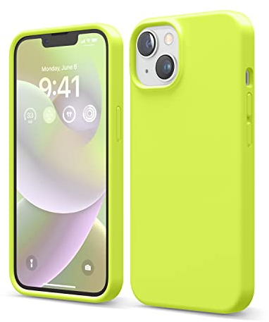 elago Liquid Silicone Case Kompatibel mit iPhone 14 Hülle (6.1), Hochwertiges Silikon, Ganzkörperschutz - 4 Schichten stoßfeste Handyhülle, kratzfestes weiches Mikrofaserfutter (Neon Gelb)