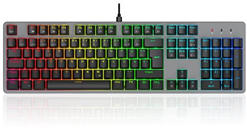 CIY X35 Clavier de Jeu Mécanique AZERTY FR Commutateurs Bleu 105 Touches Complètes Rétroéclairage RVB Anti-Fantôme Claviers Professionnels (ferreux)