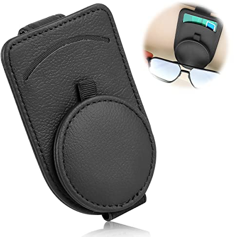 Leder-Brillenhalter für Auto, Universal Sonnenbrille Halter Sonnenbrillenhalter für Autobrillenhalter Sonnenbrille Aufbewahrung mit Karten Clip Auto Visier Brille Halter Brillenhalter Sonnenblende