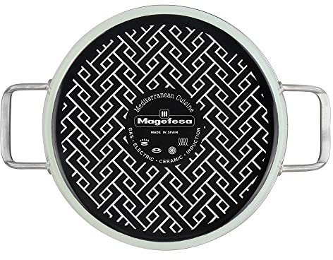 Magefesa Nordic cacerola 28 cm con revestimiento antiadherente bicapa reforzado con esmalte exterior color verde menta y herrajes de inox satinados con tapa plana de vidrio