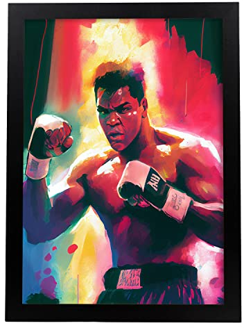 Nacnic Muhammad Ali in voller Farbe Fotostil. Cartoon-Illustrationen berühmter Persönlichkeiten der Geschichte. Innenarchitektur und Dekoration. A4 mit schwarzen Rahmen.