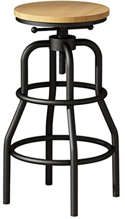 FIFOR Vintage Industrial Barhocker, Rustikaler Drehbarer Barhocker, runder Holzhocker, Küchentheke, höhenverstellbarer Rohrhocker, Traggewicht 200 kg (Farbe: B-ohne Rückenlehne, Größe: 65-85 cm)