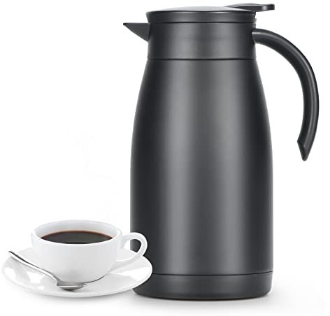 MUCR 34 Oz Insulated Coffee Carafe, Stainless Steel and Double Walled Vacuum Thermal Coffee Carafe Pot for Keeping Hot, Coffee & Tea For 12 Hours Heat Retention, Black