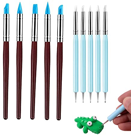 10Pcs Silicone Polymer Clay Sculpting Tools Set Pen Rubber Tip Carving Pen Brush Dotting Tool Clay Modelling Tools Polymer Clay Tools for Pottery Sculpture Cake Fondant Decoration, Blue | Pen Rubber Tip, Carving Pen Brush, Dotting Tool, For Pottery Sculpture Cake Fondant Decoration