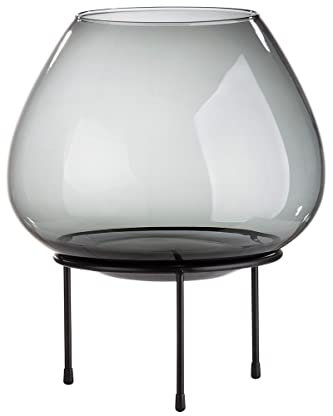 Windlicht Vitu mit Standfuß, Glas und Metall, anthrazit und schwarz, Handarbeit, von Gilde, Ø26,x30cm