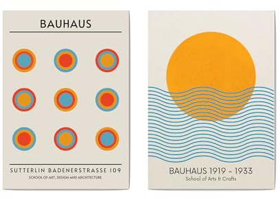 2er Set Wandbilder Bauhaus Poster Bauhaus Kunstdruck Buntes Bauhaus Wandkunst inspiriert von Bauhaus Poster Mitte Jahrhundert Poster (A4-21 x 29,7 cm)