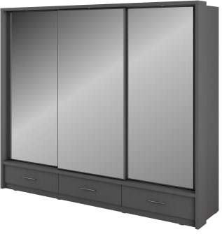 MINIO go for it - Armoire à Portes coulissantes ERTA 1, 250 cm, Armoire Trois Portes avec Miroir et Trois tiroirs, Couleur : Gris Mat