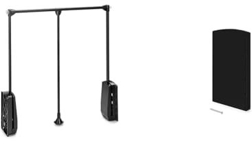 Emuca - Kleiderlift für Schrank, 830-1150mm Breite, Schrankinnenseiten Montage, Stahl, schwarz + 2 Seitlicher Abstandhalter für Kleiderlift, Kunststoff, schwarz