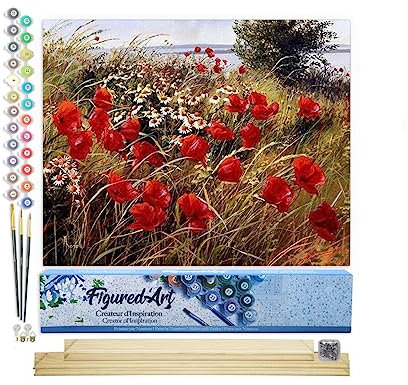 Figured'Art Peinture par Numéro Adulte Fleurs champêtres - Activité Manuelle Kit de Loisir Créatif DIY Numéro d'Art Complet - 40x50cm avec châssis en bois à monter