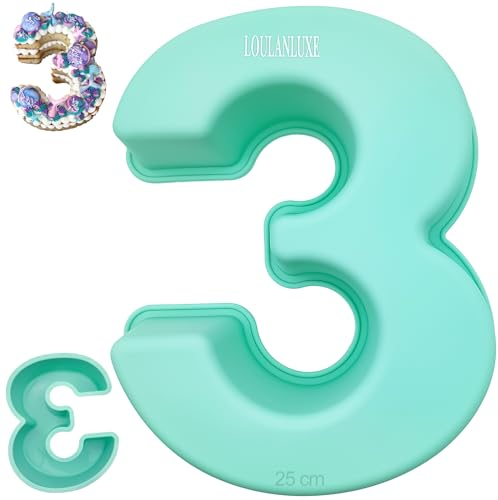LOULANLUXE Moule Gateau Chiffres 3 Silicone Moule Number Cake Enfant, Moule Cake Chiffres geant épaissi pour Anniversaire, Enfant, Famille, Ami, Anniversaire de Mariage (26 cm,Vert)