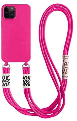 Emlivi Handykette Hülle für iPhone 15 Pro Necklace Handyhülle Nylon Schultergurt Liquid Silikon TPU Cover mit Kordel zum Umhängen Schutzhülle mit Stylische Band Case für iPhone 15 Pro, Rosérot