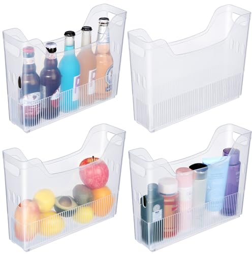 Beeveer Gefrierschrank-Organizer-Behälter mit Rad, Kunststoff, hoch, schmal, Küche, Organisation, Speisekammer, Snack-Aufbewahrungsbehälter für Büro, Kühlschrank (25,4 x 34,8 x 8,9 cm), 4 Stück