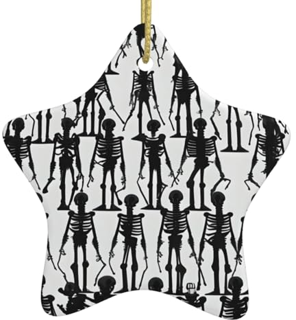 Christbaumschmuck aus Keramik, sternförmig, passend für Paare, Hochzeit, Familie, Weihnachtsschmuck, schwarzer Totenkopf