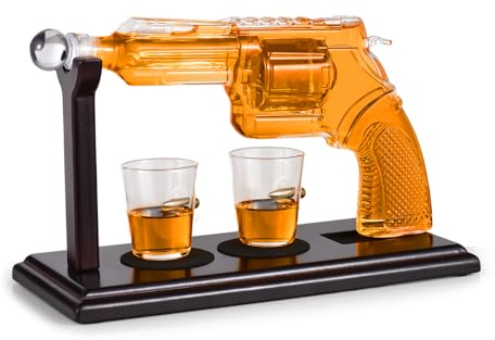 Lechnical Set di Decanter per Whisky da Uomo Regali Unici di Whisky per Uomo Dispenser di liquore Fresco a Forma di Pistola Perfetto da 8,5 OZ con Due Bicchieri da 1,7 OZ per Feste al Bar di casa