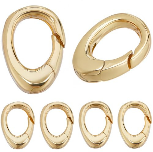 SUNNYCLUE 1 Box 6 Stück Feder O Ring Echtes 18K Vergoldetes Messing Auslösefeder O Ringe Verschluss Kleine Tropfenförmige Karabiner Clips Schlüsselanhänger Karabinerhaken Schnallen Geldbörsenverschlüs