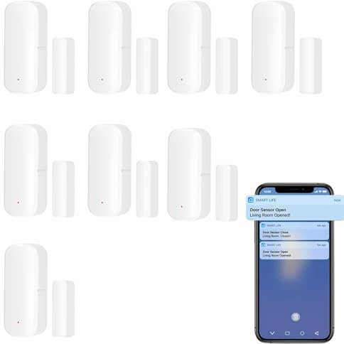 Sensor de puerta inteligente 8xWiFi, sensor de ventana de puerta: notificaciones push de la aplicación de alarma de sensor de ventana de puerta inalámbrico Tuya, sensor de contacto de ventana inalámb