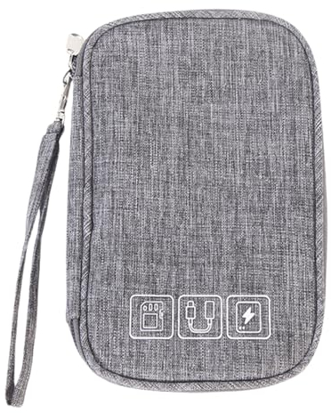 FAVORTALK Travel Essentials Women Men Waterproof Cable Organizer Bag for Electronic Accessories Small Universal Storage Bags for Cord Power Bank Headphone Charger, Gray B21705