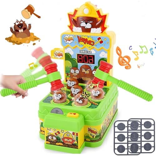 NMM Juguete de Martillo, Golpea Topo Juego con 2 Martillos+12 Monedas, Mini Juego Arcade Electrónico, Montessori música Juguete Juego Educativo Interactivo para niños pequeños, niñas y niños