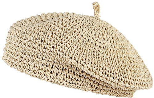 GEMVIE Béret Basque en Paille Femme Chapeau Été Tissé Français Art Voyage Anti UV Plage de Soleil