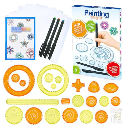 LUFEIS 28 Stück Spirograph, Spirograph Kinder, Spiral-Designer, Spirograph Spiral Drawing Spielzeug Set, Spirograph Deluxe kit mit 22 Räder und 3 Stiften, Muster Färbung, Spiral Designer