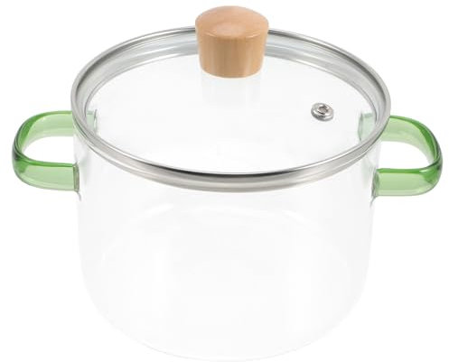 JECOMPRIS Glas Kochtopf Mit Deckel 1.5L Klarsicht Schmortopf Doppelgriff Für Gasherd Suppentopf Transparent Hitzebeständig Holzgriff Küchenkochgeschirr