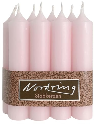 Nordring 8 Stück rustikale Stabkerzen 2,2 x 11 cm hoch hellrosa unparfümiert